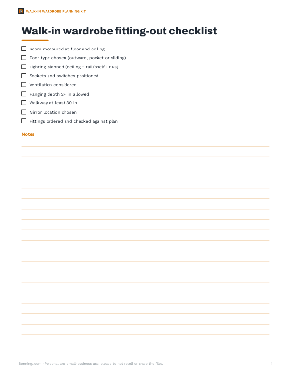 Preview of Walk-in Wardrobe Fitting-out Checklist